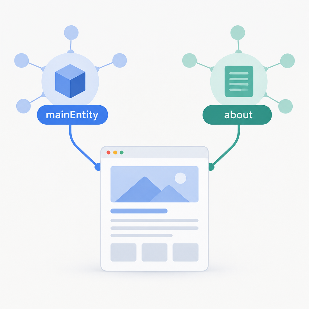 AI 생성 설명 이미지: AI답변노출 AI SGAEO | mainEntity와 about은 페이지에서 무엇을 가리킬까?