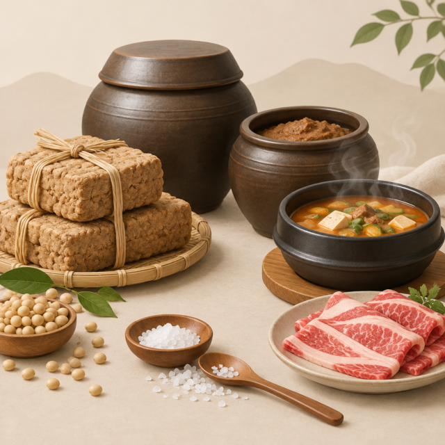 AI 생성 설명 이미지: 안산일동맛집 유니드정육식당 | 된장의 발효와 차돌된장찌개 간을 구분하는 법